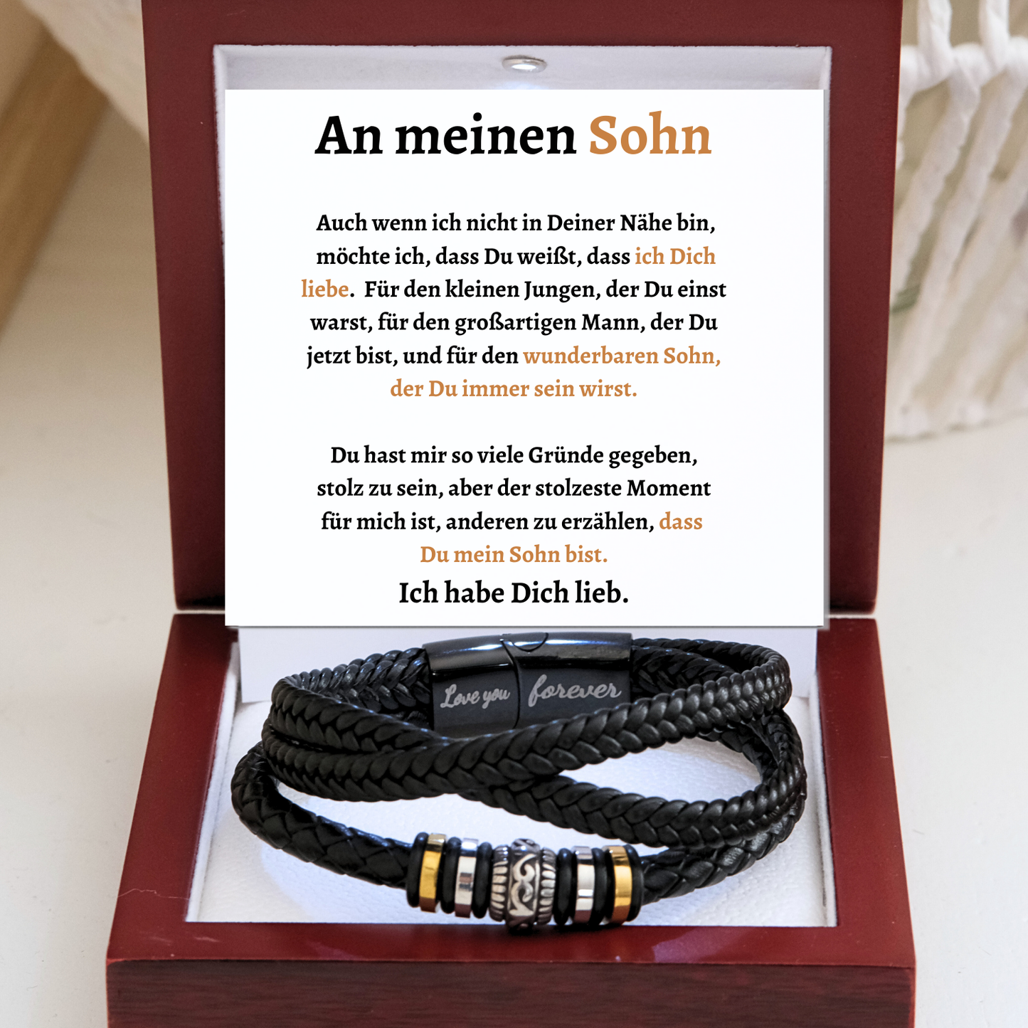 Für meinen Sohn - Geflochtenes Lederarmband mit Metallakzenten -B1-T53