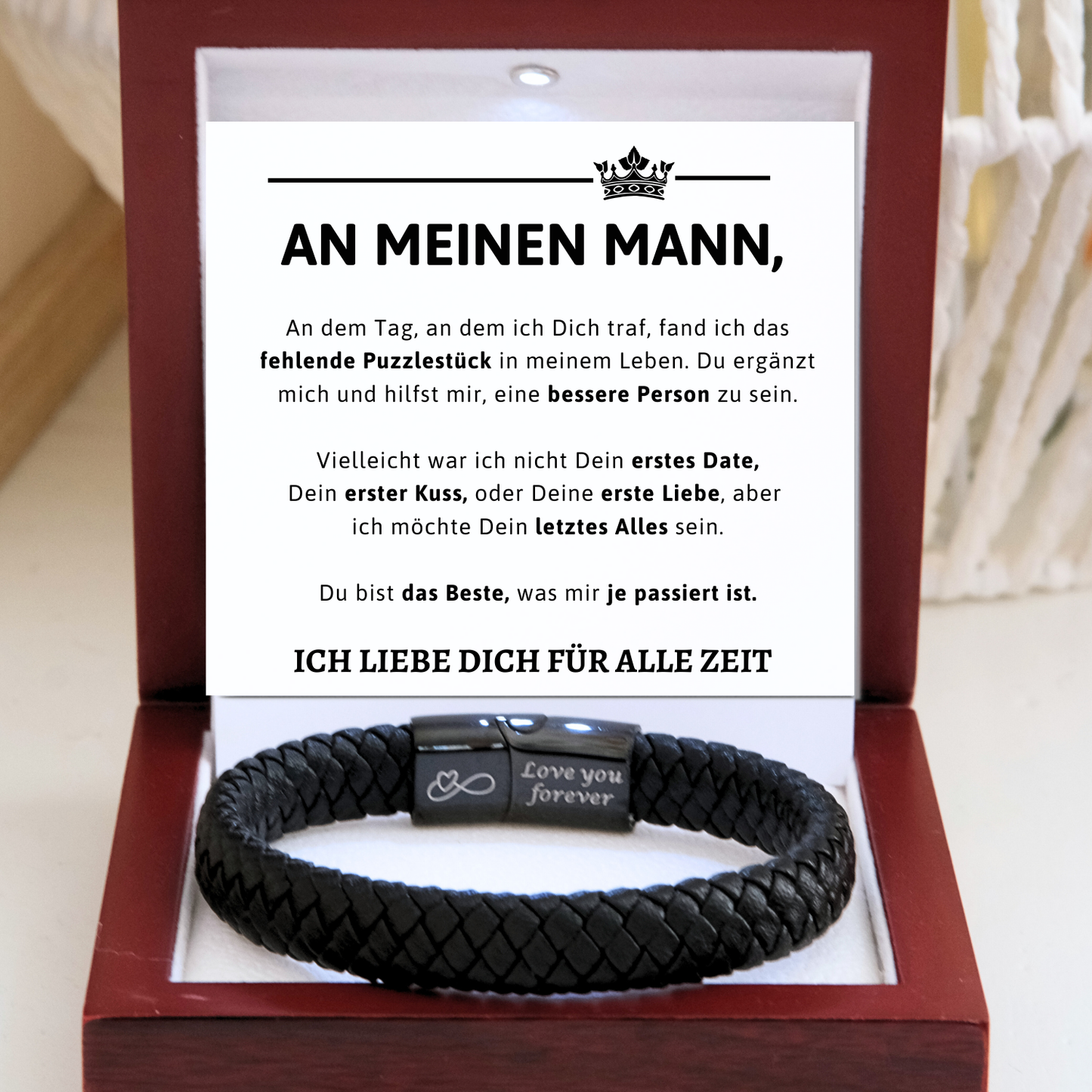 Für meinen Mann – Schwarzes Geflochtenes Armband - B18-T55
