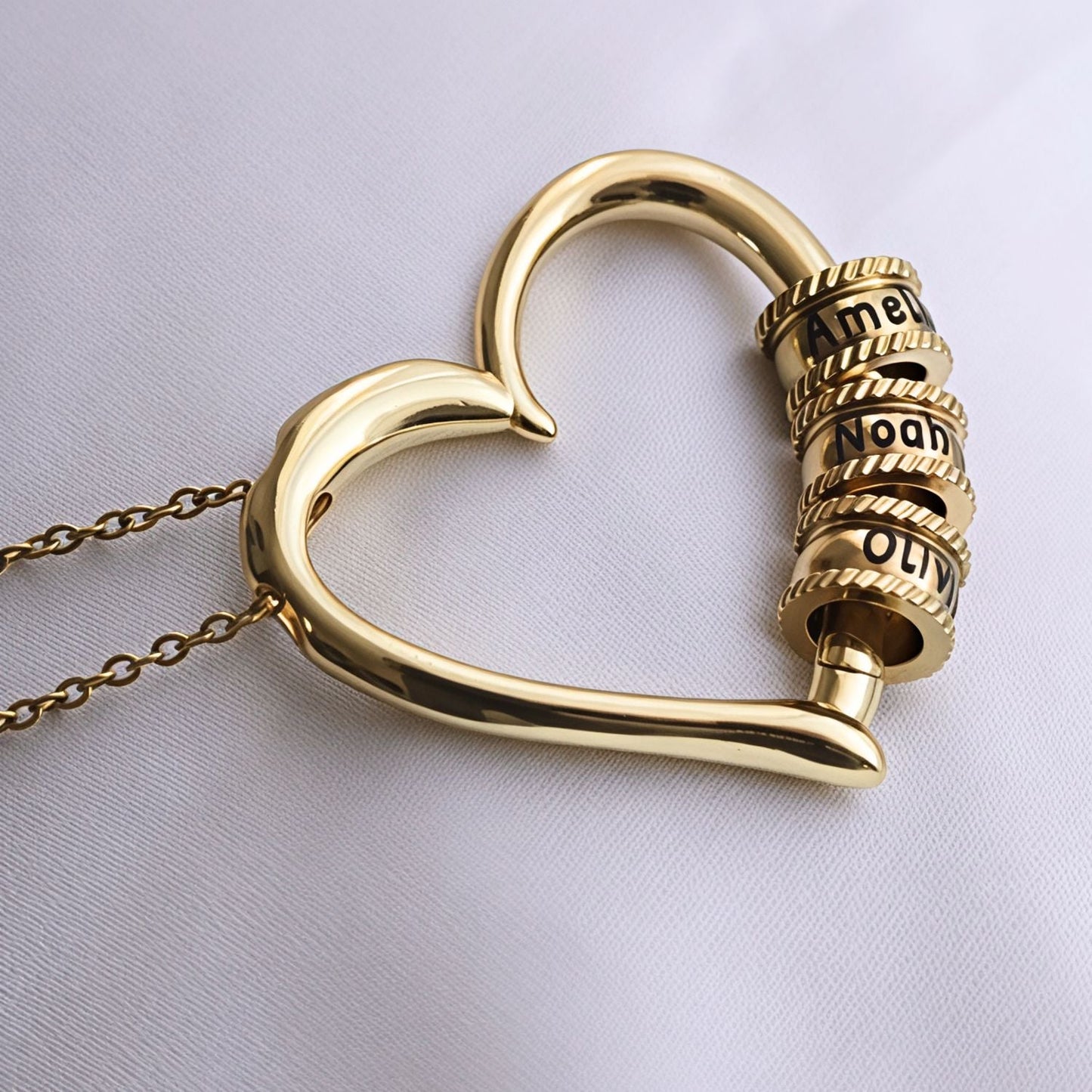 Herz-Halskette mit Gravierten Perlen-L22-BEADS