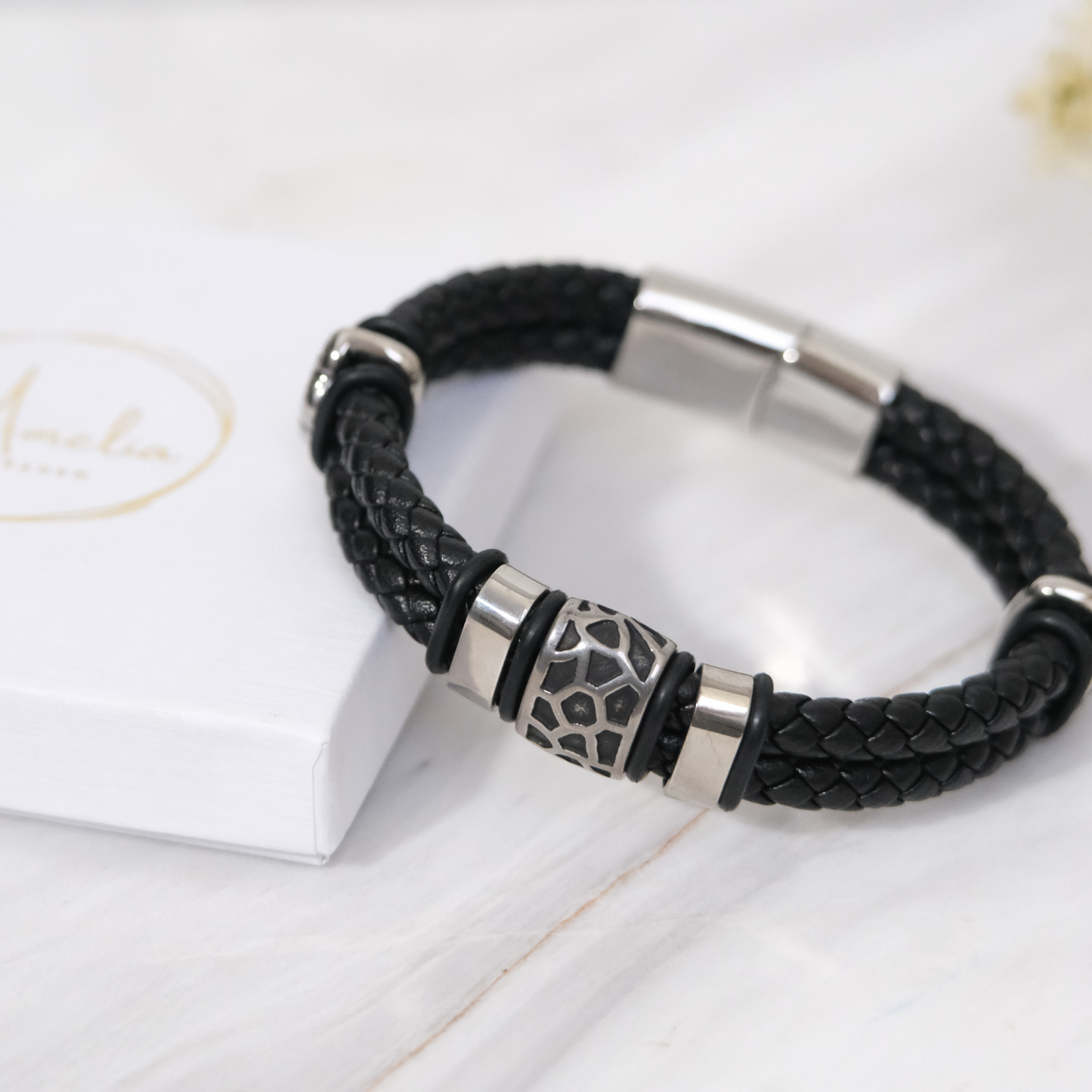 Für meinen Sohn – Geflochtenes schwarzes Armband mit Anhängern -B14-T61 Black