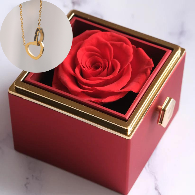 Ewige Rosenbox – Personalisierte Halskette & Echte Rose - L21-MINI-ROSE