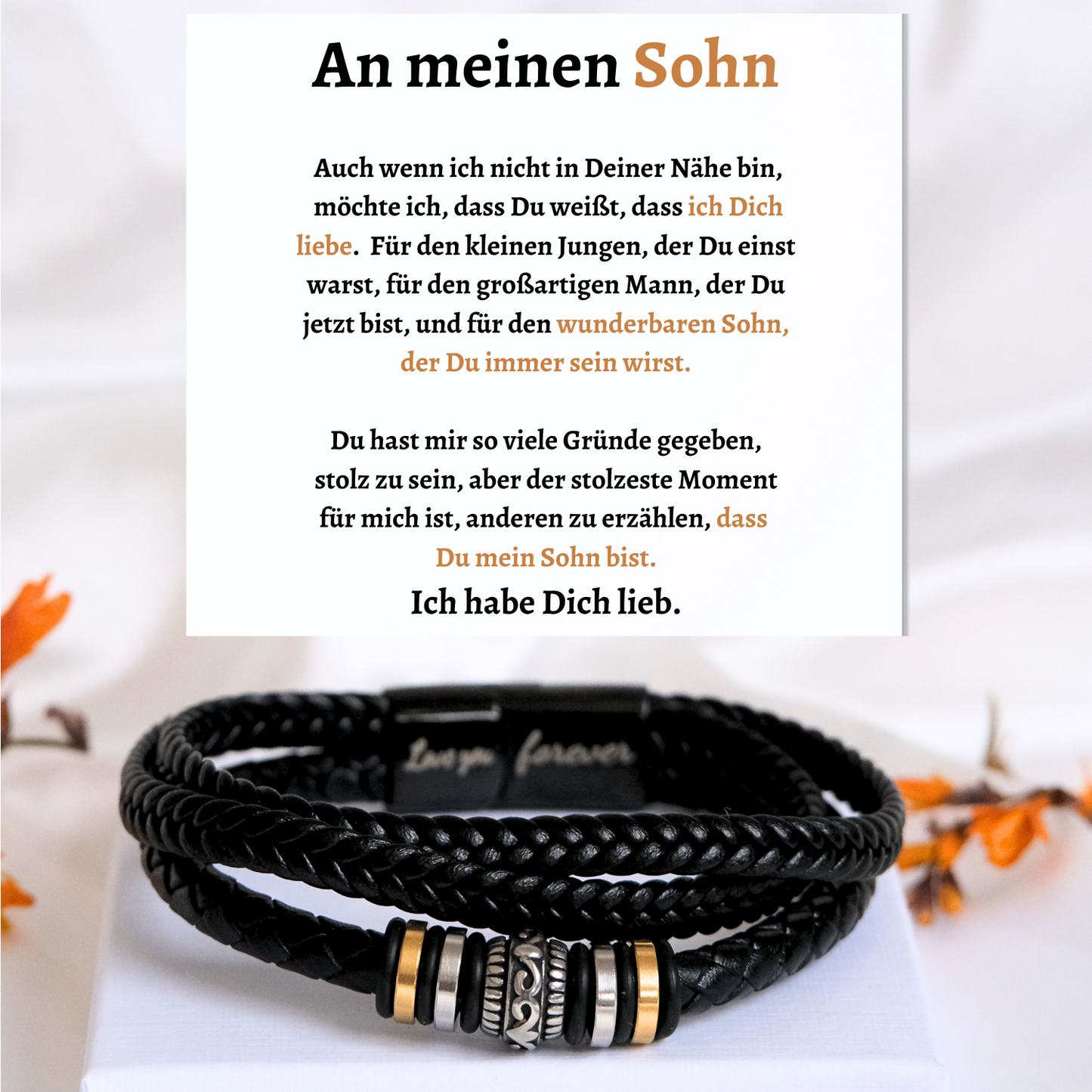 Für meinen Sohn - Geflochtenes Lederarmband mit Metallakzenten -B1-T53