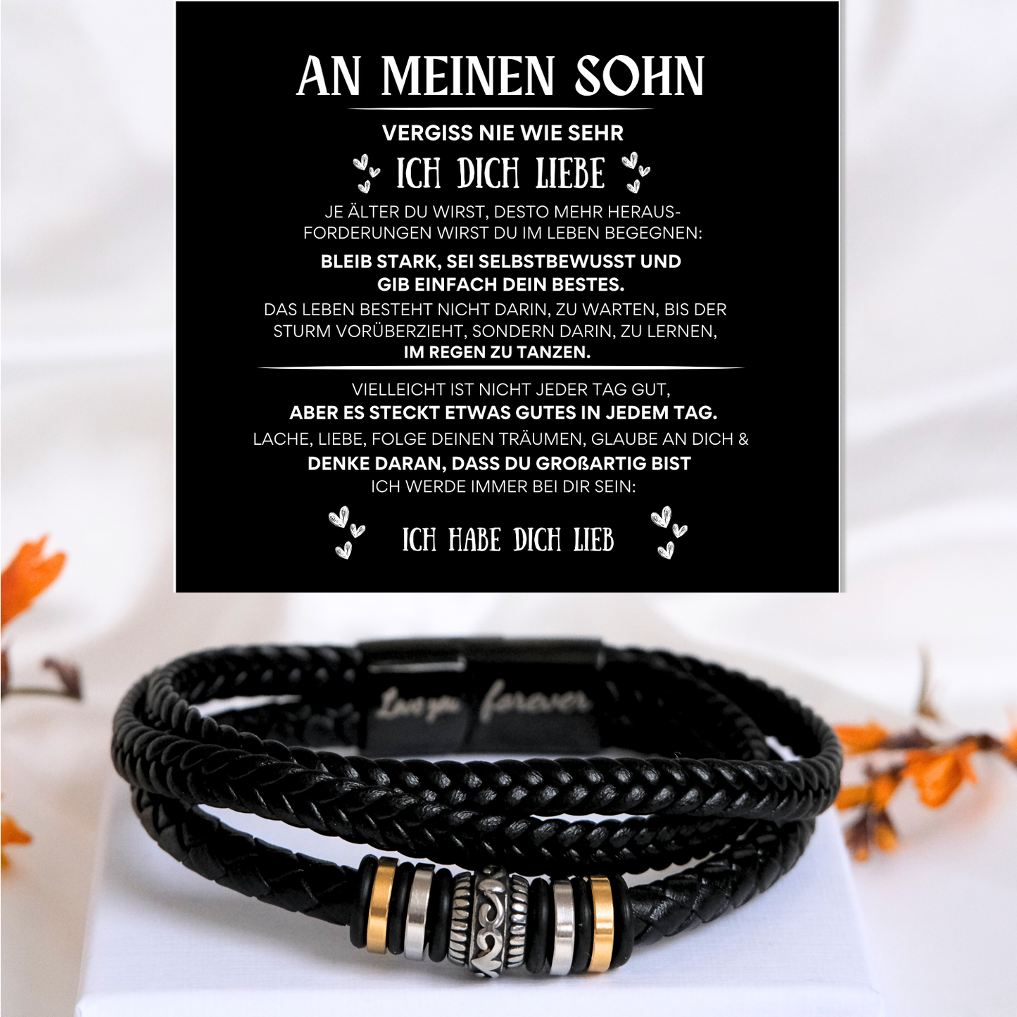 Für meinen Sohn - Geflochtenes Lederarmband mit Metallakzenten  - B1-T61-BLACK