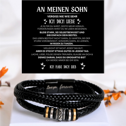 Für meinen Sohn - Geflochtenes Lederarmband mit Metallakzenten  - B1-T61-BLACK