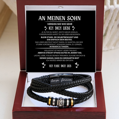Für meinen Sohn - Geflochtenes Lederarmband mit Metallakzenten  - B1-T61-BLACK