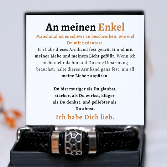 Für meinen Enkel - Geflochtenes schwarzes Armband mit Anhängern - B14-T50