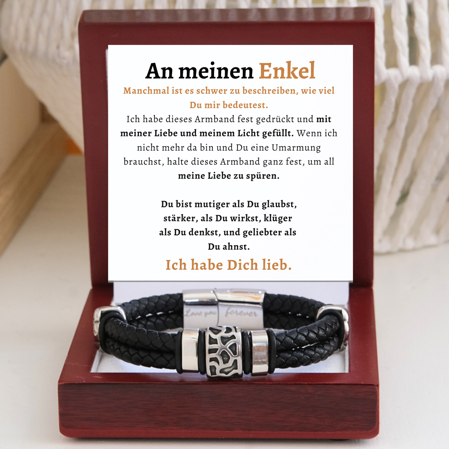 Für meinen Enkel - Geflochtenes schwarzes Armband mit Anhängern - B14-T50