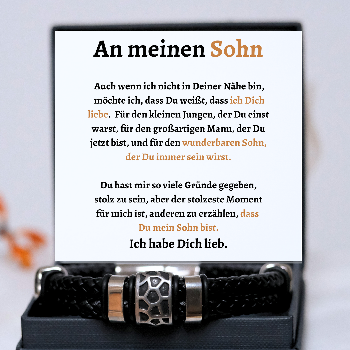 Für meinen Sohn – Geflochtenes schwarzes Armband mit Anhängern - B14-T53