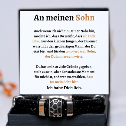 Für meinen Sohn – Geflochtenes schwarzes Armband mit Anhängern - B14-T53