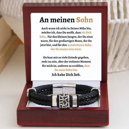 Für meinen Sohn – Geflochtenes schwarzes Armband mit Anhängern - B14-T53