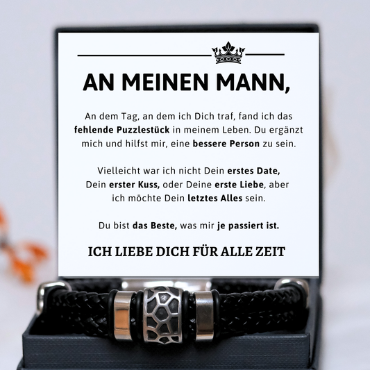 Für meinen Mann- Geflochtenes schwarzes Armband mit Anhängern- B14-T55