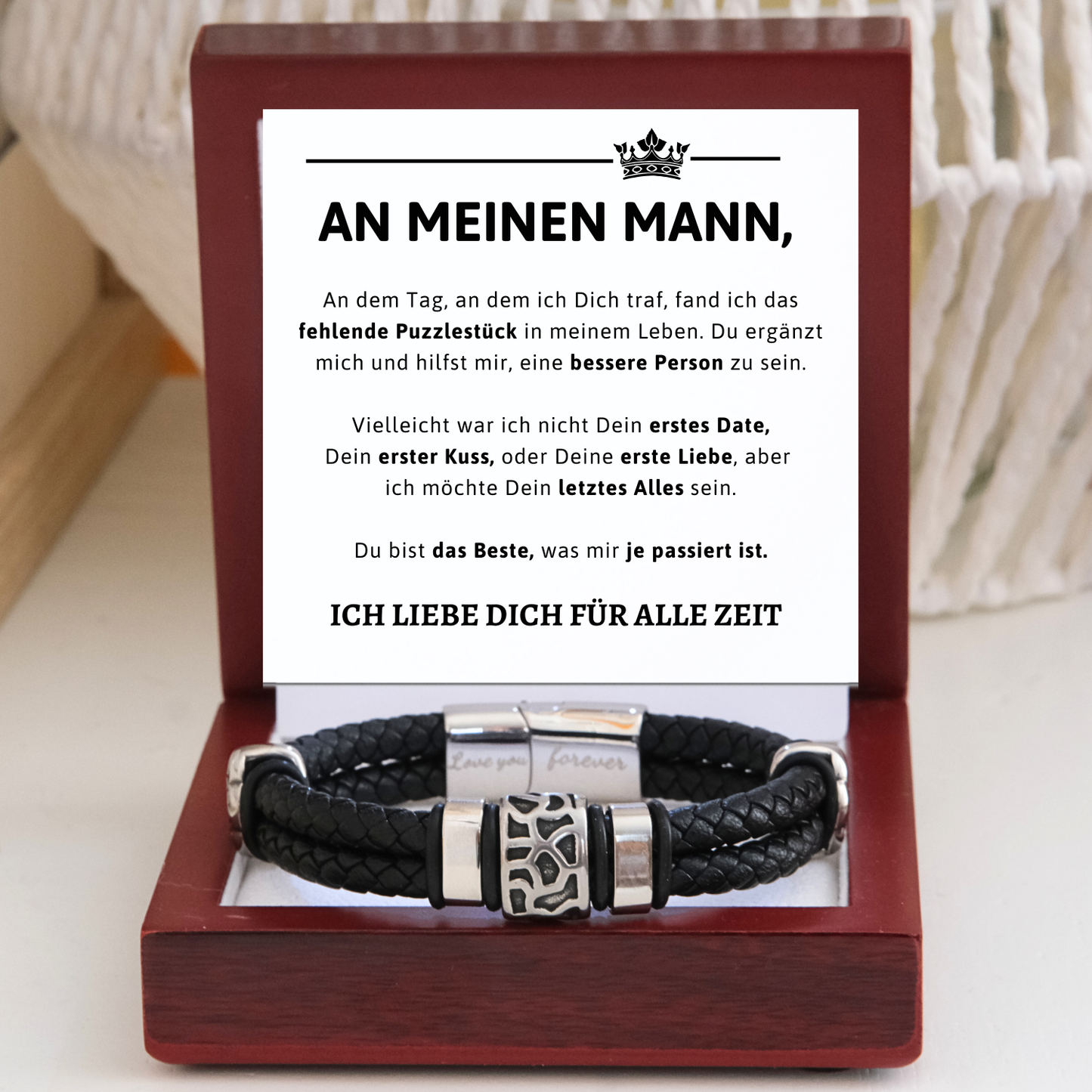 Für meinen Mann- Geflochtenes schwarzes Armband mit Anhängern- B14-T55