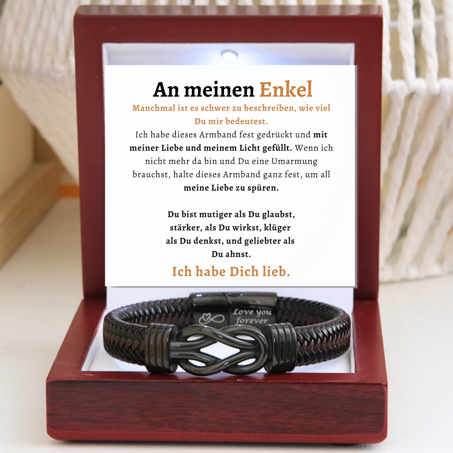 Für meinen Enkel – Schwarzes Infinity-Armband - B16-T50