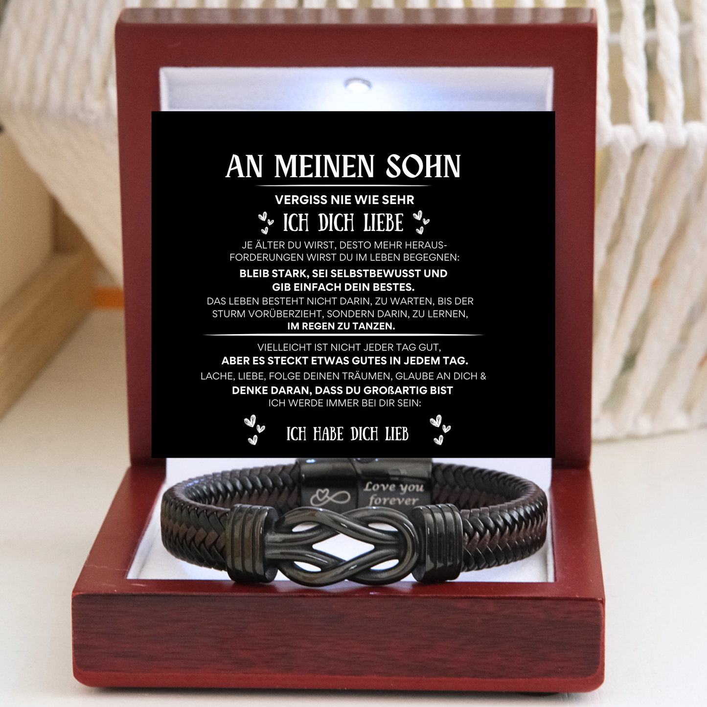 An meinen Sohn – Schwarzes Infinity-Armband - B16-T61-BLACK