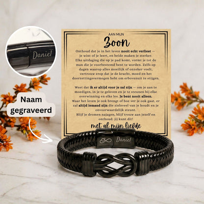 Für meinen Sohn – Schwarzes Infinity Armband mit Gravur