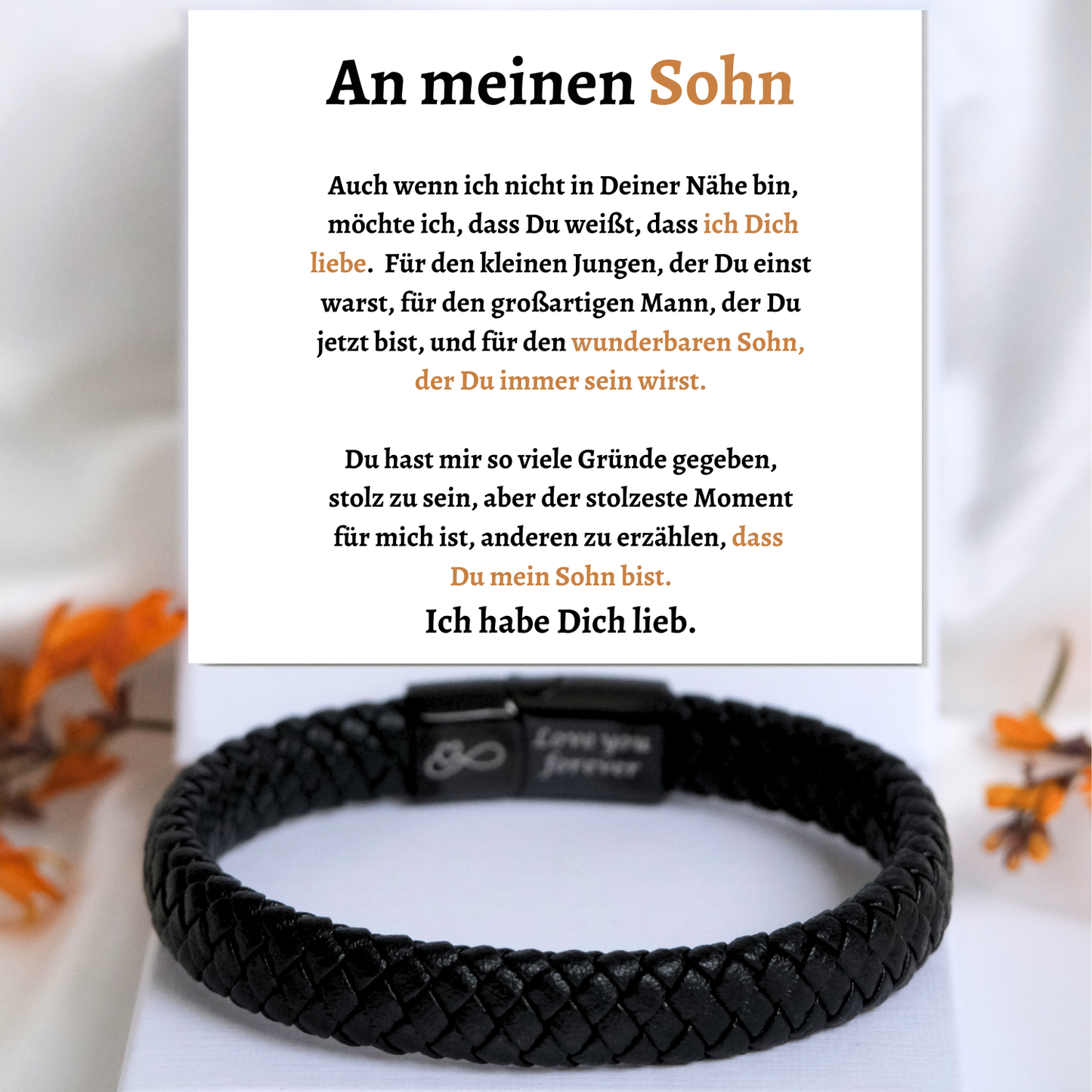 An meinen Sohn – Schwarzes Geflochtenes Armband  B18-T53