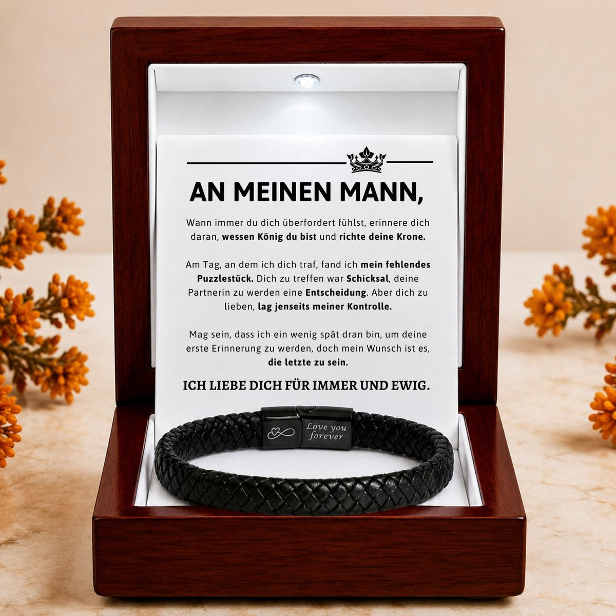 Für meinen Mann – Schwarzes geflochtenes Armband
