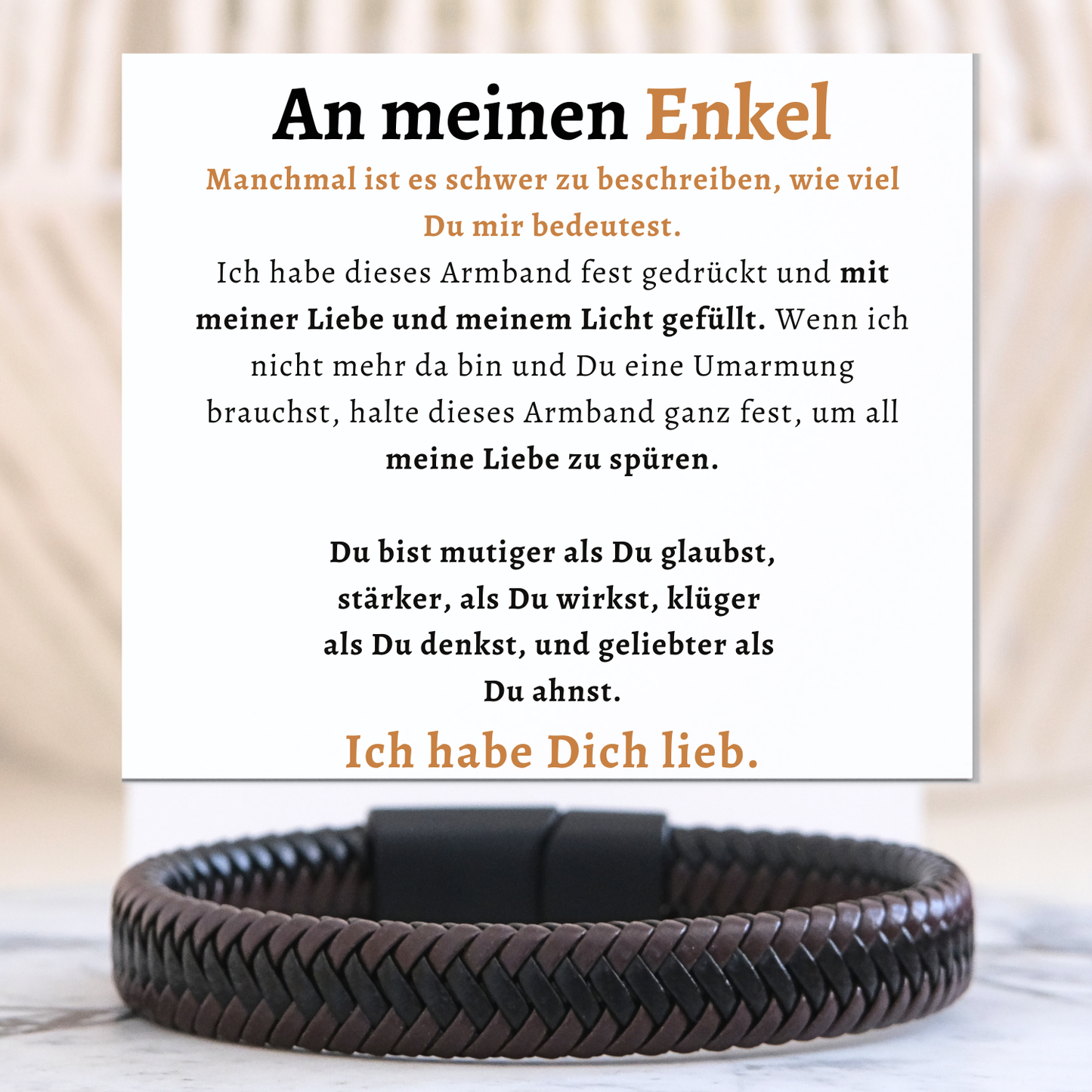 Für meinen Enkel – Braunes Geflochtenes Armband - B25-T50