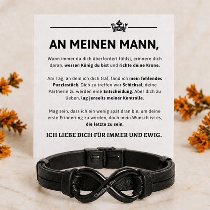 Verstelbare dual name infinity armband, cadeau voor je man
