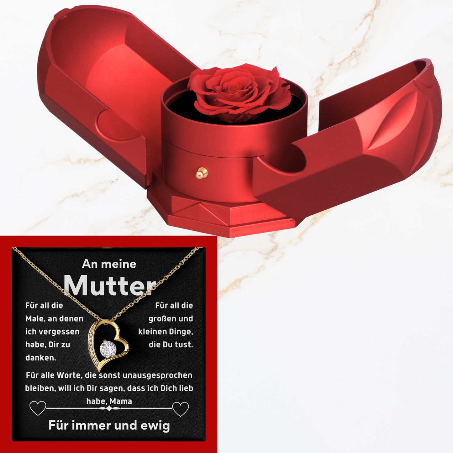 An meine Mutter - Mit echter Rose - Ausführung Herz Halskette  - L2-T70