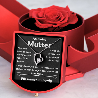 An meine Mutter - Mit echter Rose - Ausführung Herz Halskette  - L2-T70