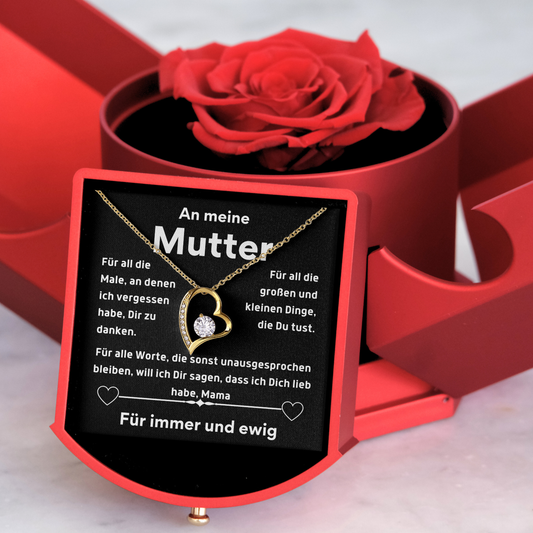 An meine Mutter - Mit echter Rose - Ausführung Herz Halskette  - L2-T70