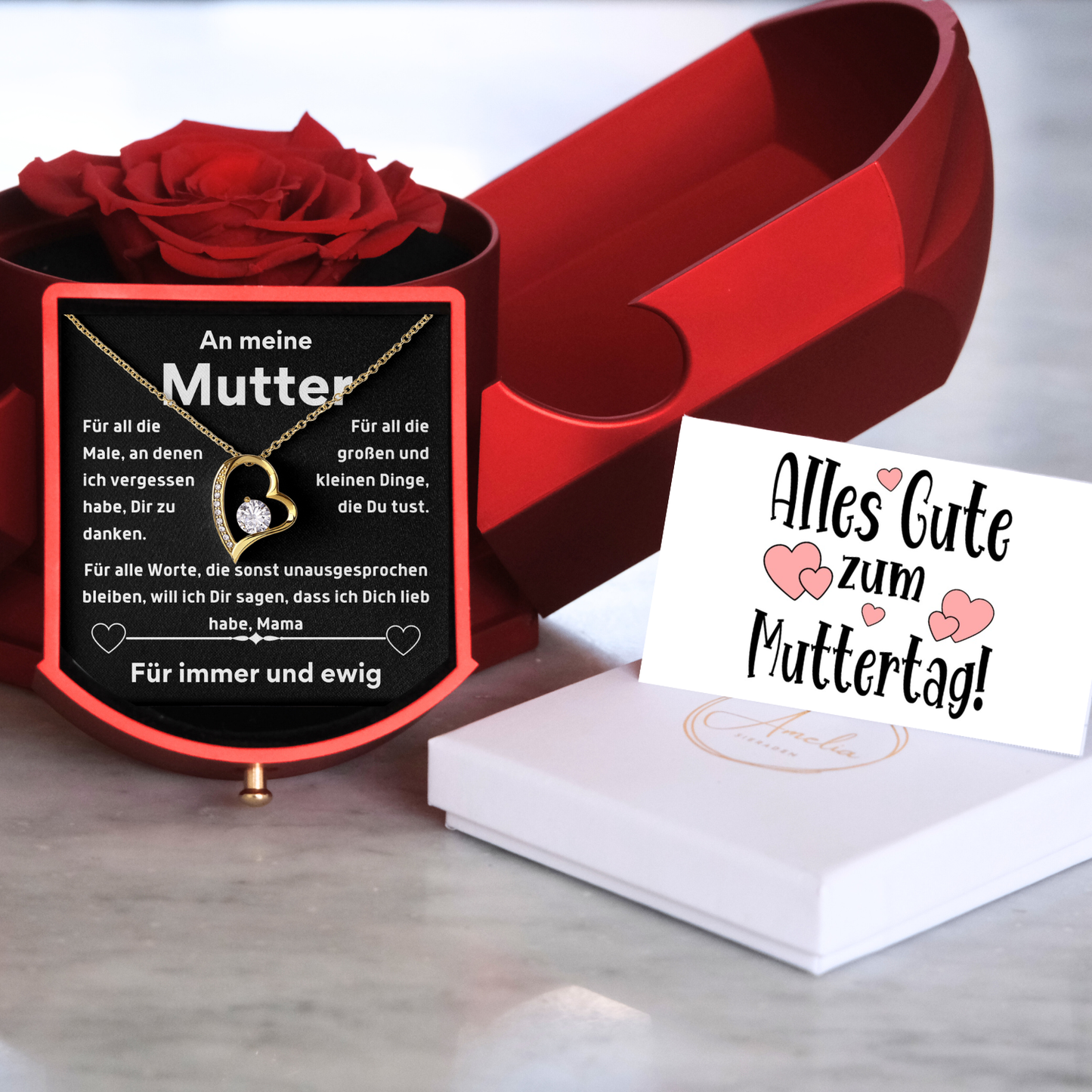 An meine Mutter - Mit echter Rose - Ausführung Herz Halskette  - L2-T70