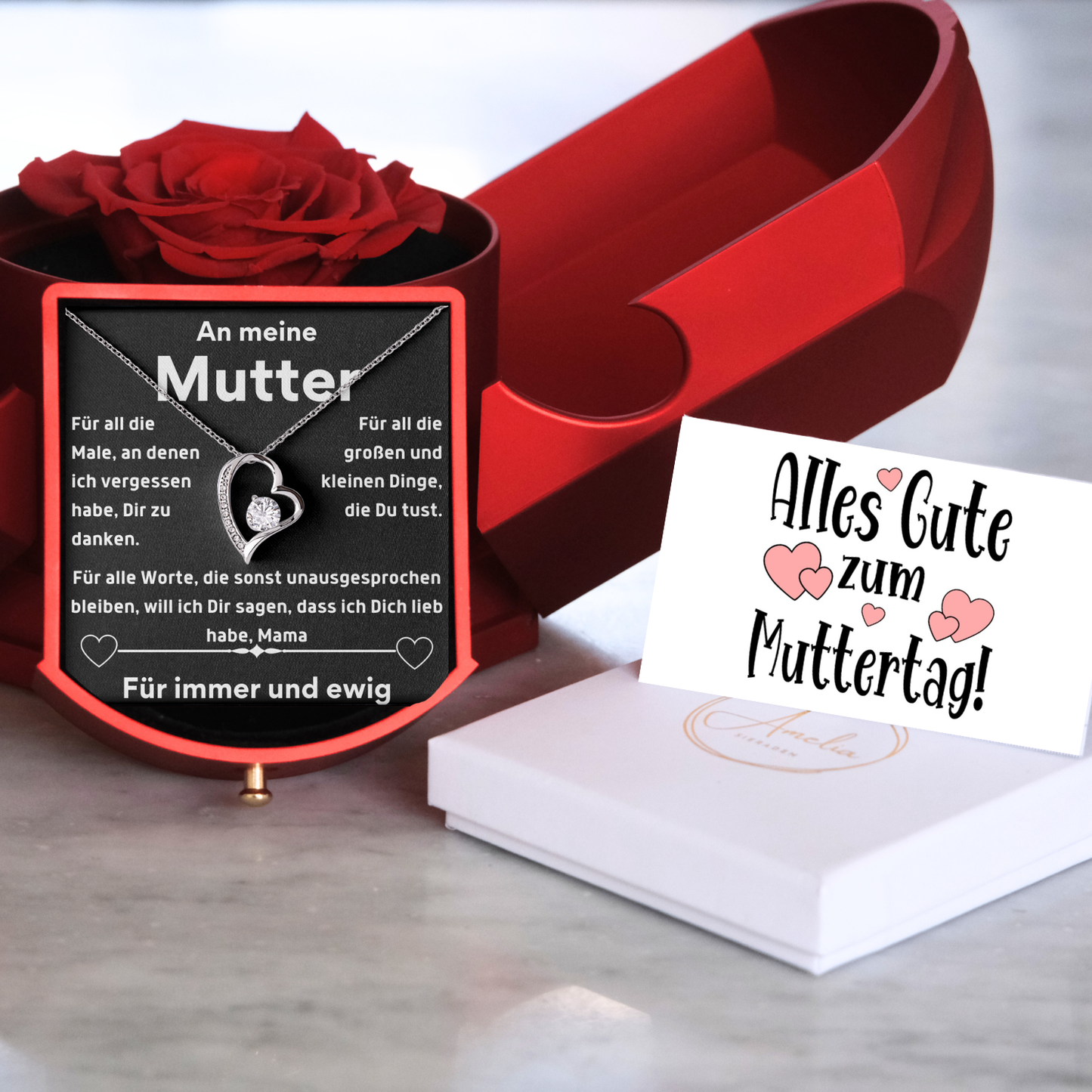 An meine Mutter - Mit echter Rose - Ausführung Herz Halskette  - L2-T70