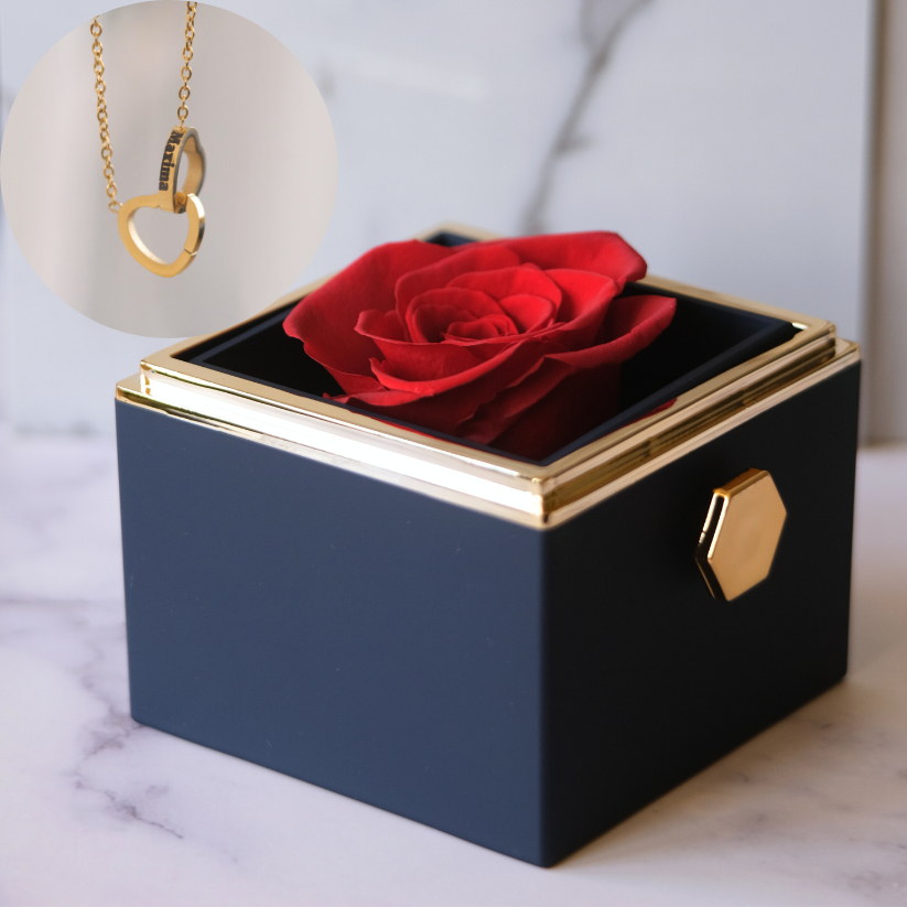 Ewige Rose Box – Personalisierte Kette mit Gravur & echte Rose