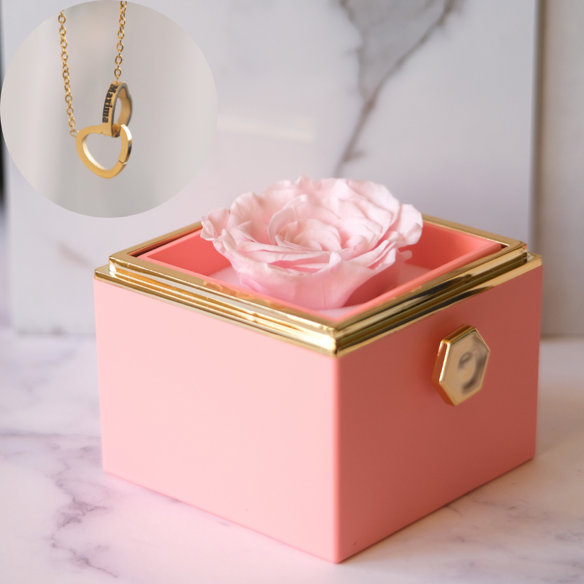 Ewige Rose Box – Personalisierte Kette mit Gravur & echte Rose