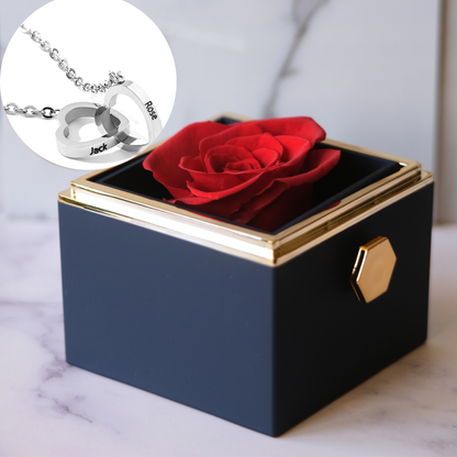 Ewige Rose Box – Personalisierte Kette mit Gravur & echte Rose