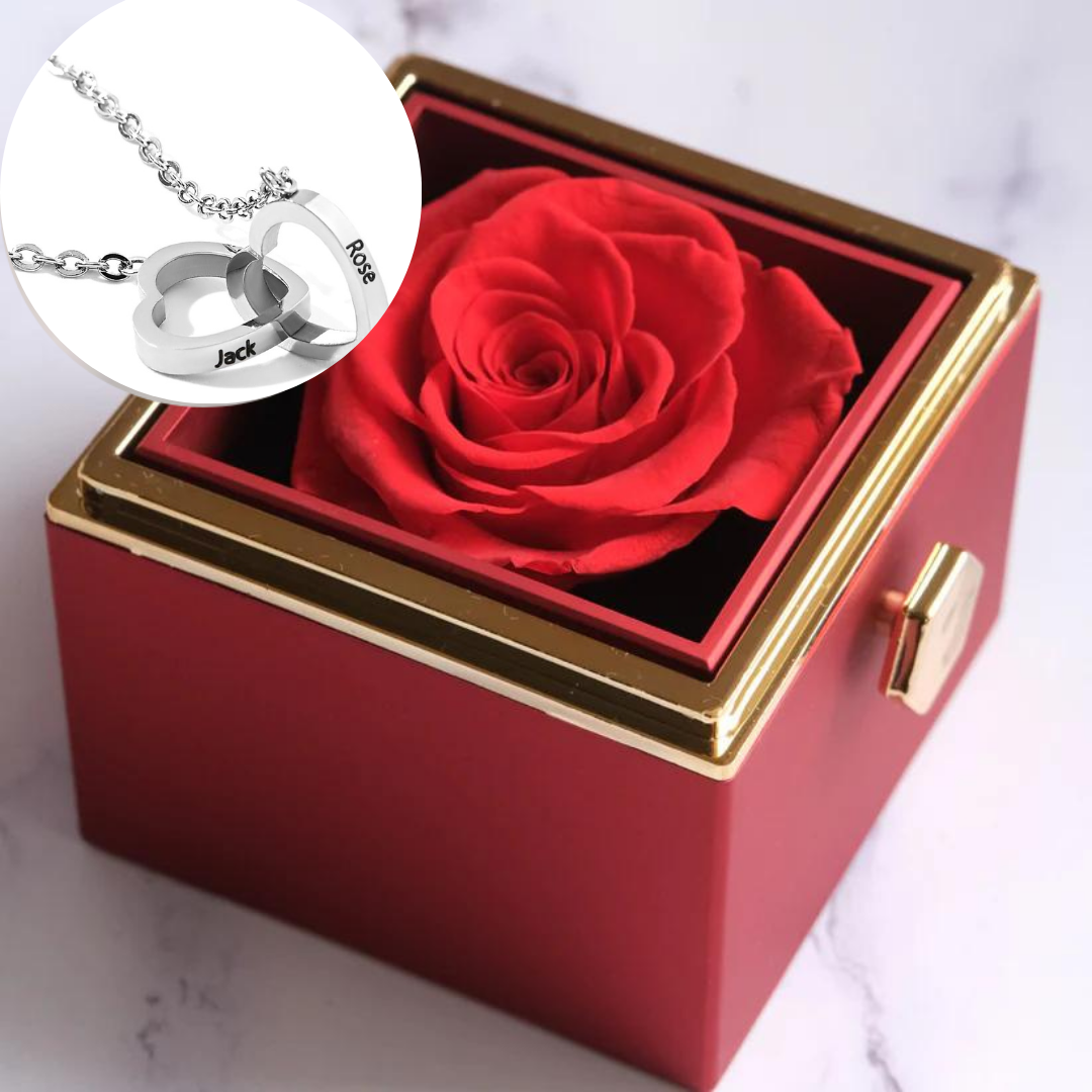 Ewige Rose Box – Personalisierte Kette mit Gravur & echte Rose