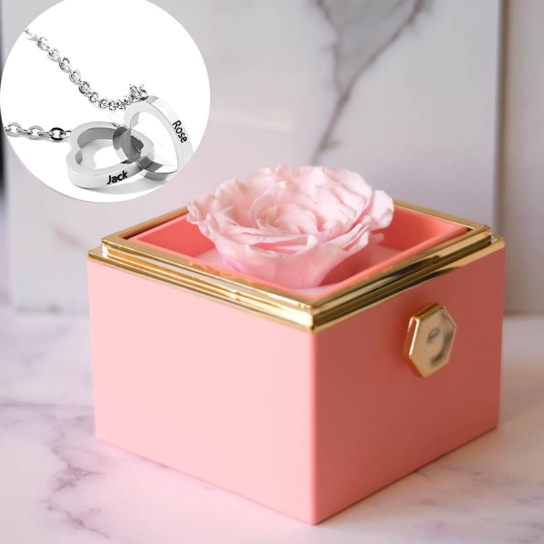 Ewige Rose Box – Personalisierte Kette mit Gravur & echte Rose