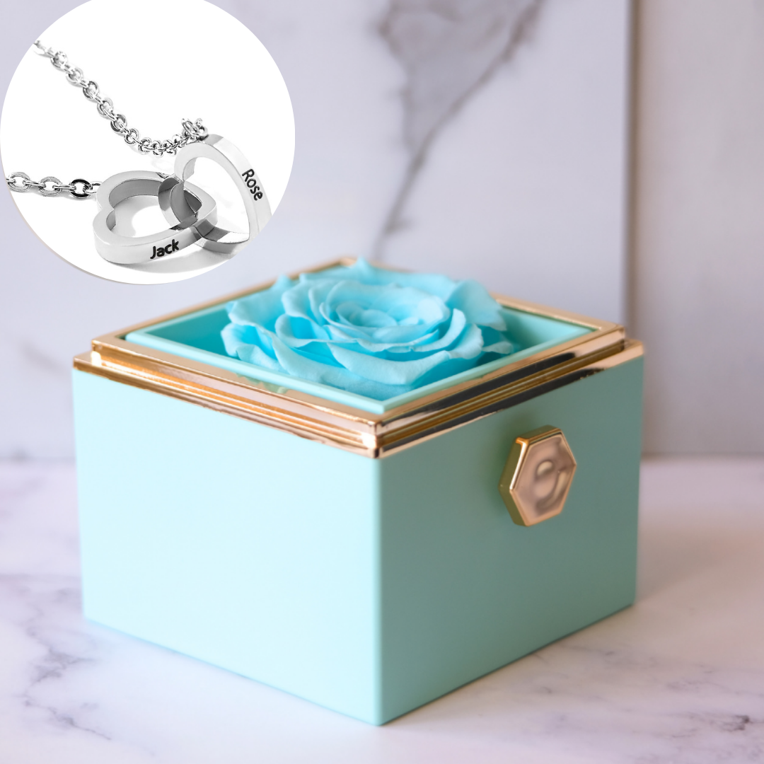 Ewige Rose Box – Personalisierte Kette mit Gravur & echte Rose