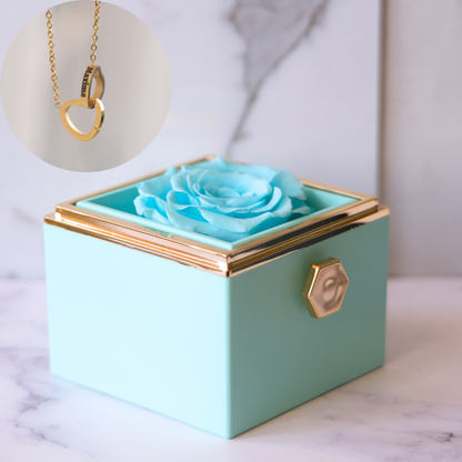 Ewige Rose Box – Personalisierte Kette mit Gravur & echte Rose