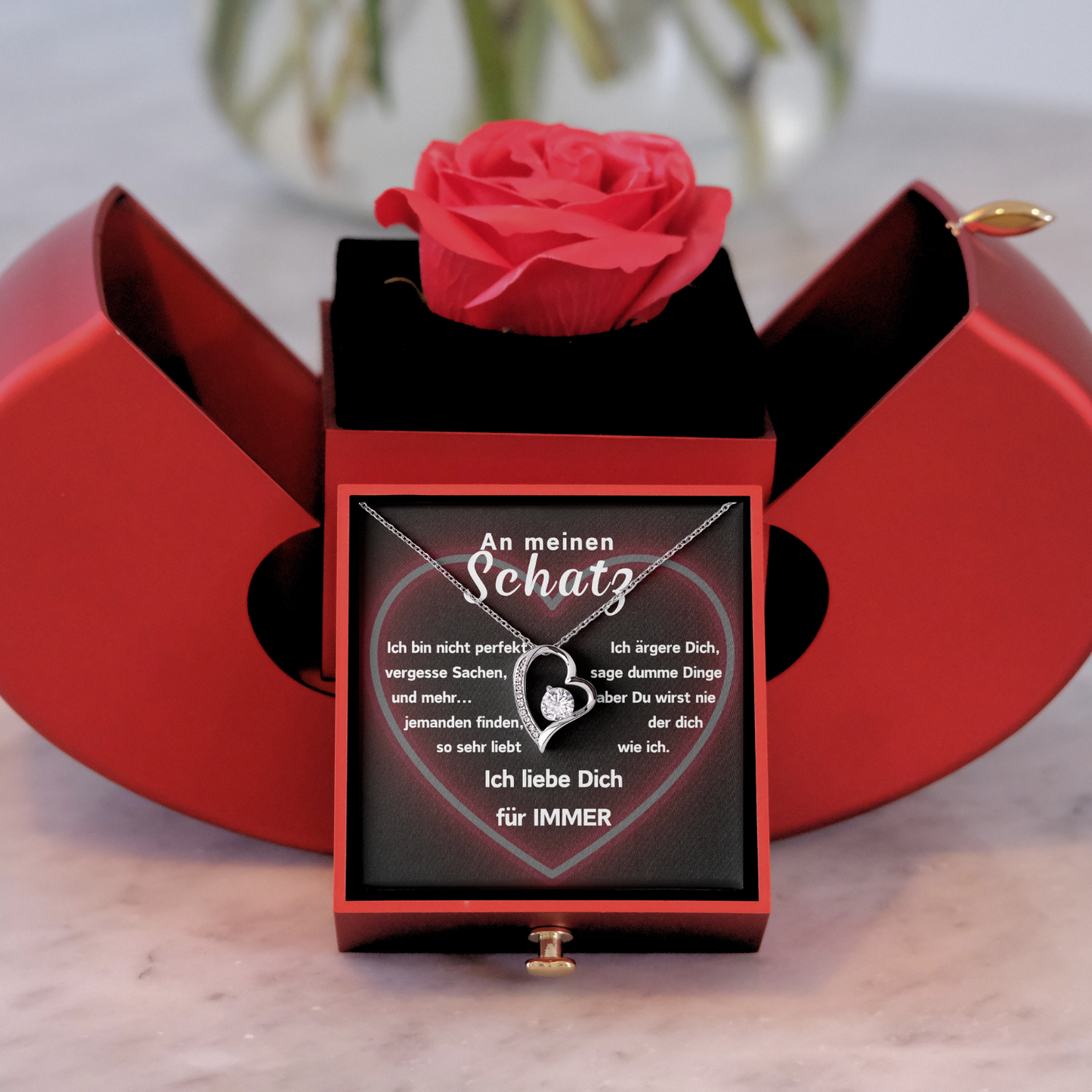 Ewige Rose – Herz-Halskette –An meinen Schatz- L2-T12-NEW-APPEL-BOX