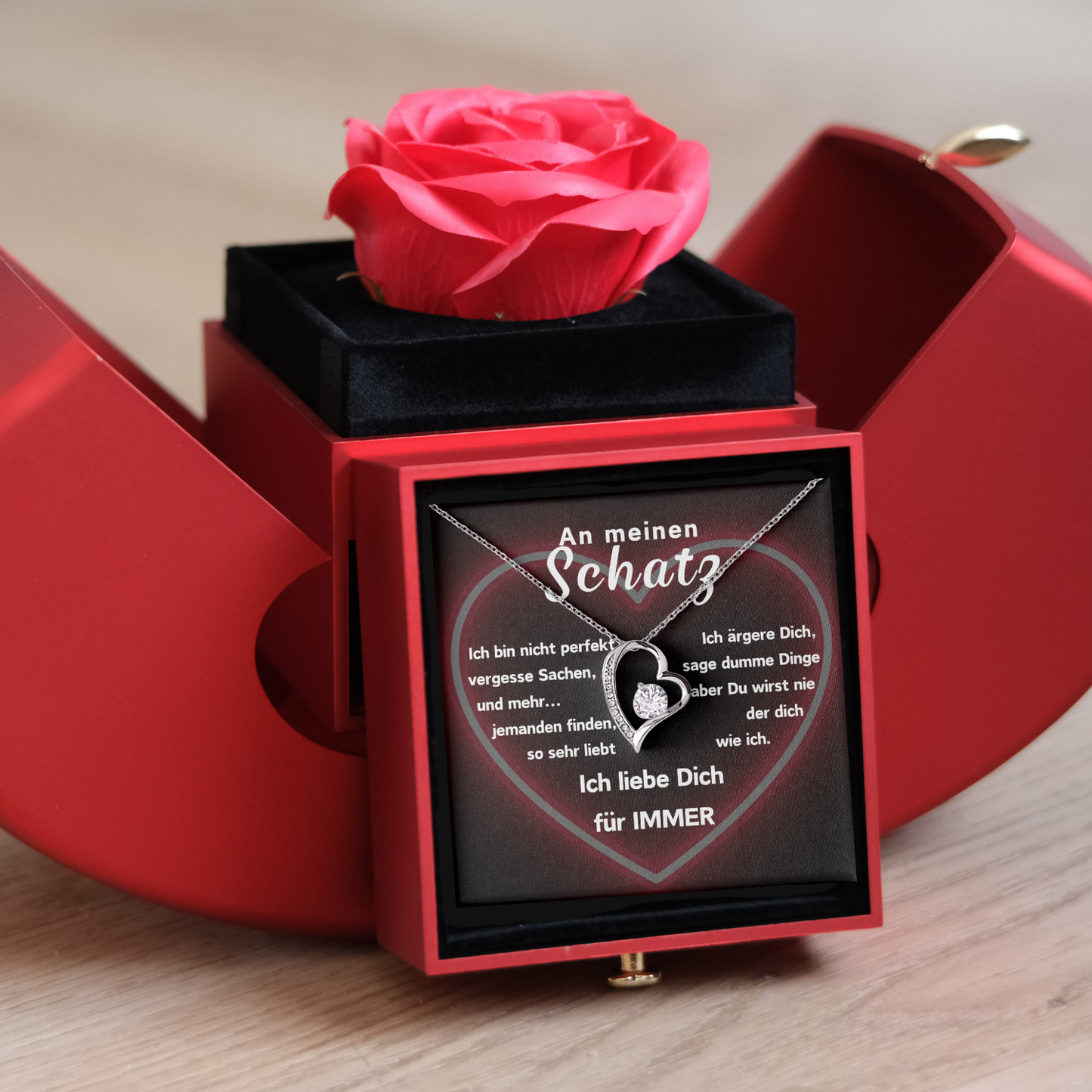 Ewige Rose – Herz-Halskette –An meinen Schatz- L2-T12-NEW-APPEL-BOX