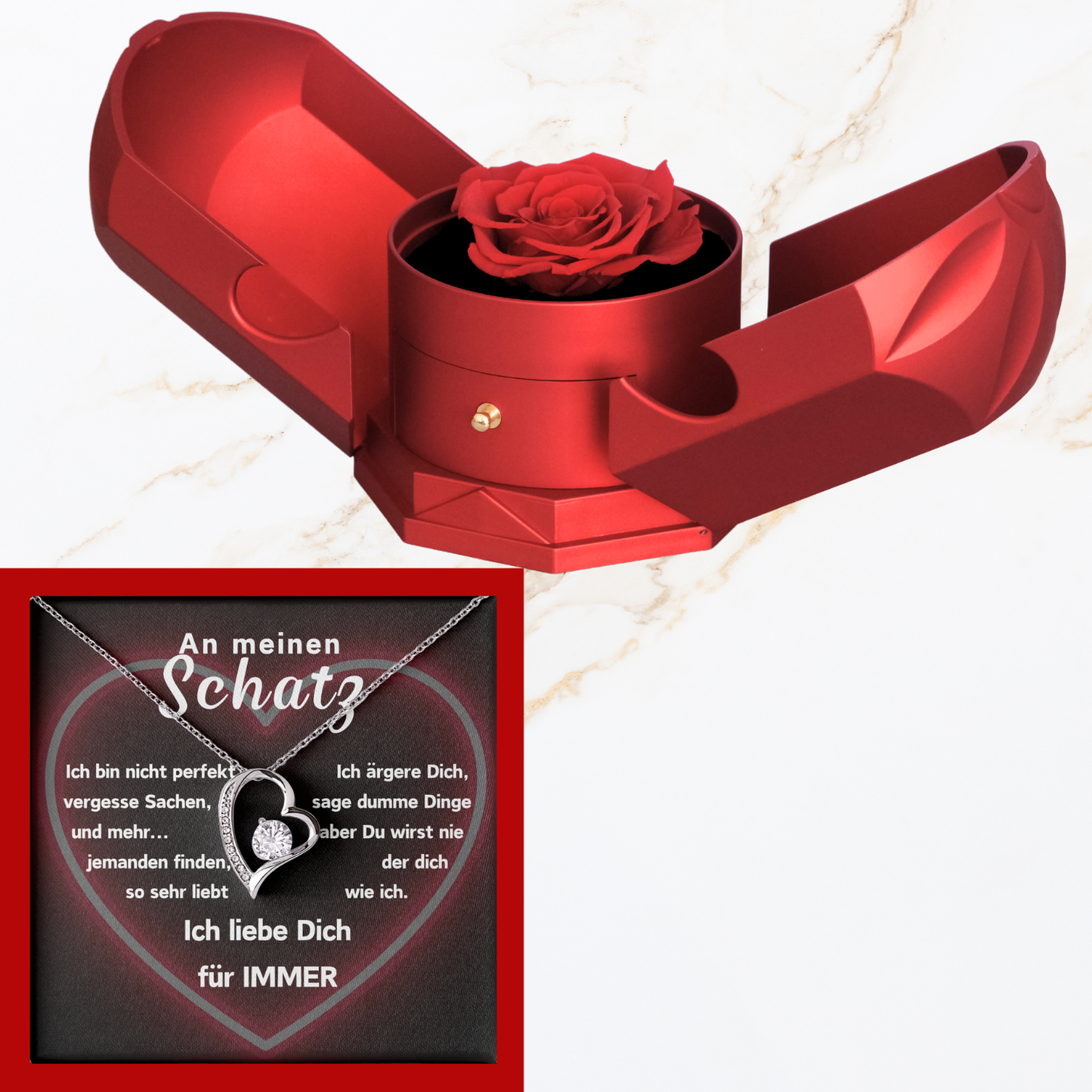 An meinen Schatz - Mit echter Rose - Ausführung Herz Halskette  - L2-T12-NEW