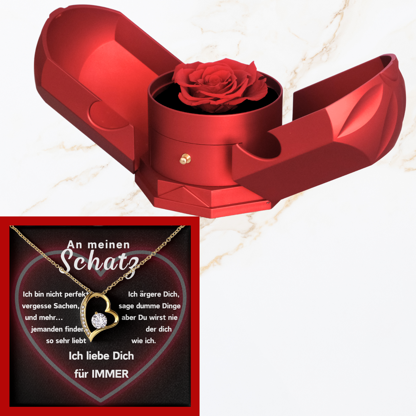 An meinen Schatz - Mit echter Rose - Ausführung Herz Halskette  - L2-T12-NEW