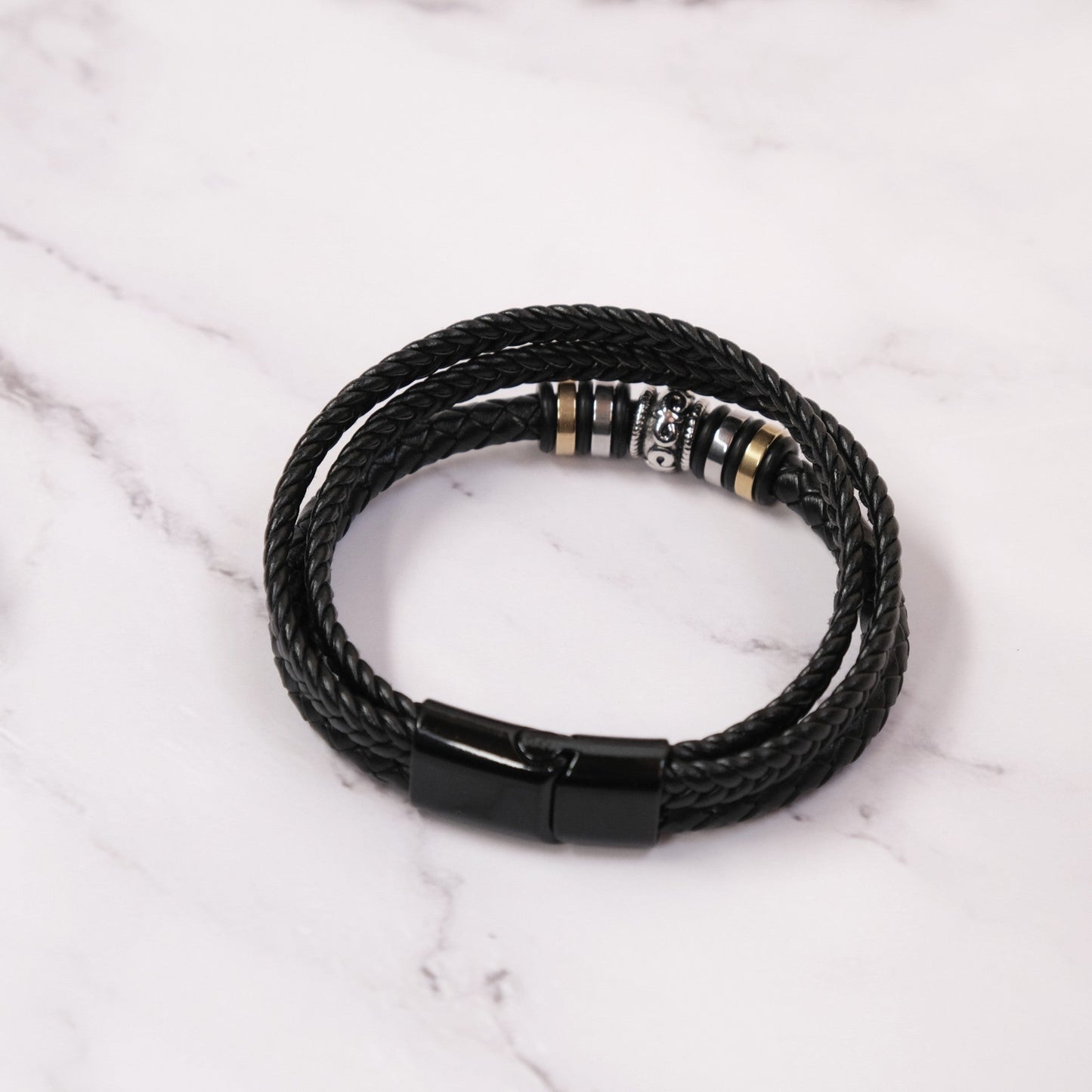 Für meinen Sohn - Geflochtenes Lederarmband mit Metallakzenten  - B1-T61-BLACK