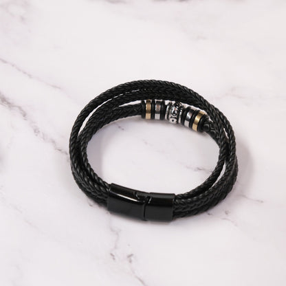 Für meinen Sohn - Geflochtenes Lederarmband mit Metallakzenten -B1-T53