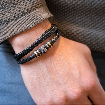 Für meinen Sohn -  Geflochtenes Lederarmband mit Metallakzenten - B1-T61-BEIGE