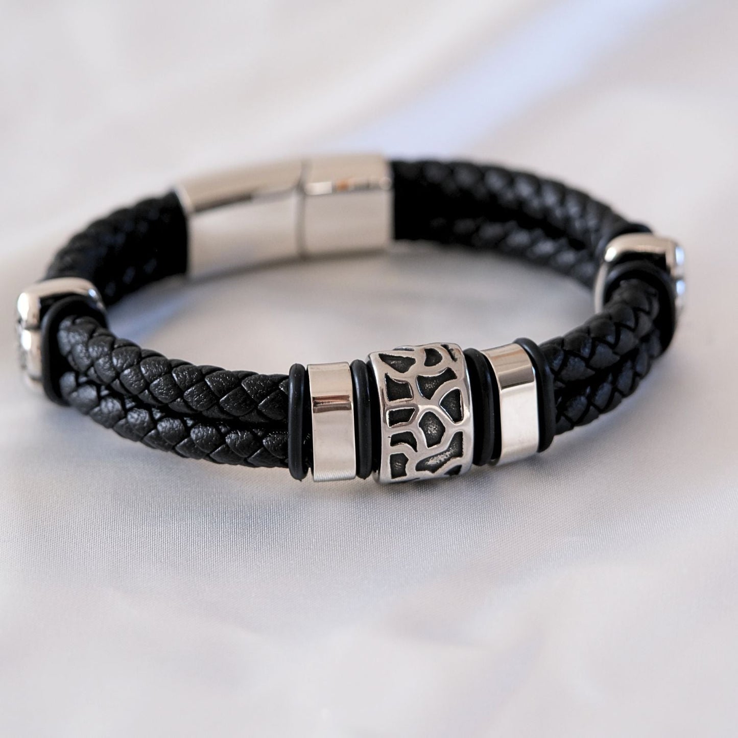 Für meinen Sohn – Geflochtenes schwarzes Armband mit Anhängern -B14-T61 Black
