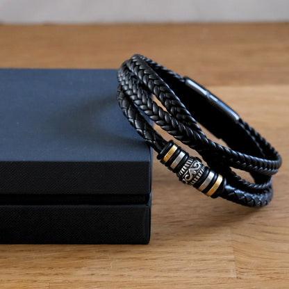 Für meinen Sohn -  Geflochtenes Lederarmband mit Metallakzenten - B1-T61-BEIGE