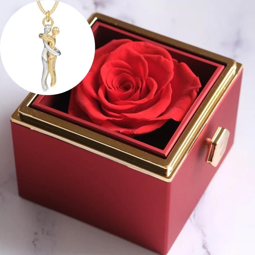 Ewige Rosenbox – Personalisierte Plüsch-Halskette & Echte Rose