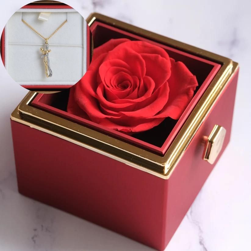 Ewige Rosenbox – Personalisierte Plüsch-Halskette & Echte Rose