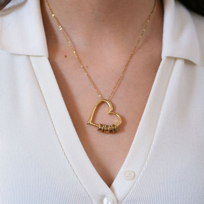 Herz-Halskette mit Gravierten Perlen-L22-BEADS