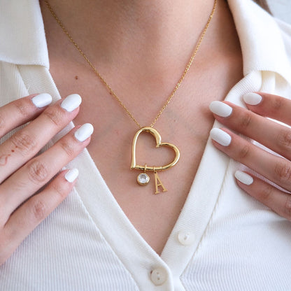 Herz-Halskette mit Initialen-Perlen - L22