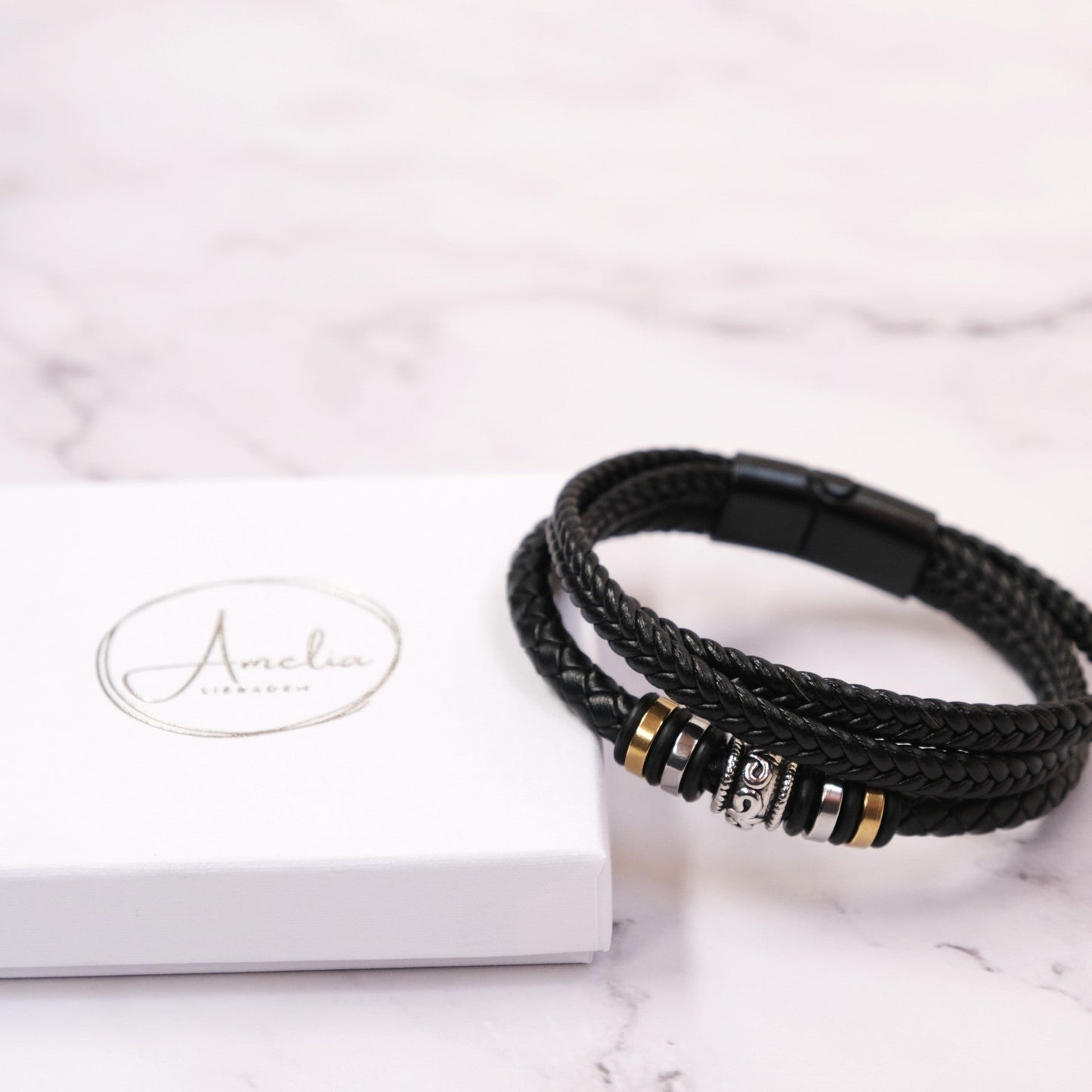 Für meinen Sohn - Geflochtenes Lederarmband mit Metallakzenten -B1-T53