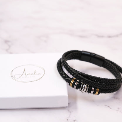 Für meinen Sohn - Geflochtenes Lederarmband mit Metallakzenten -B1-T53